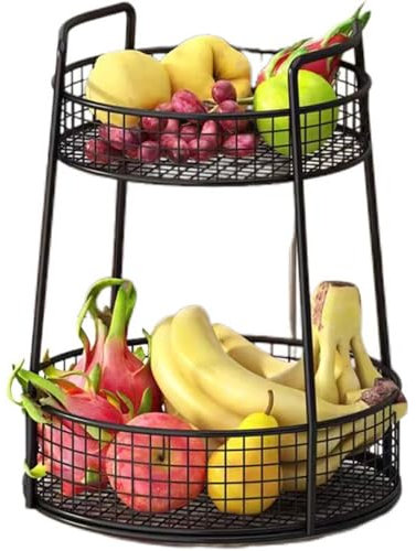 Frutero De 2 Pisos, Cesta De Frutas Metálica for Mostrador Y Cocina, Fruteros De Estilo Vintage for Verduras Y Frutas Frescas(Black)