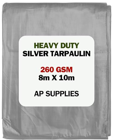 AP Supplies 260gsm Silver Tarpaulin 8m x 10m – Waterproof, UV & Tear Resistant Sheet Cover for Construction, Gardening, Camping & Equipment Protection