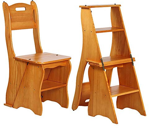 Klappbarer Tritthocker, 5 Stufen, Holzleiter, rutschfest, leicht, tragbar, Treppenhaus, sicher, stabil, Mehrzweck-Bibliotheks-Fußhocker, Honigfarbe
