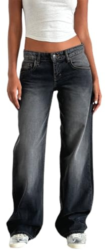 Yassiglia Jeans da donna larghi Y2K a vita bassa, gamba larga, jeans da fidanzato casual con tasca, S