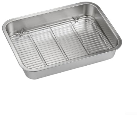 ZAMETTER Plaque de cuisson profonde en acier inoxydable sans four avec grille, grande plaque à biscuits (31 x 24 x 5 cm)