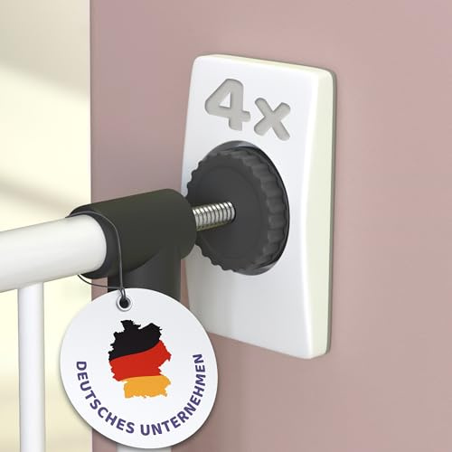 WunderHippo 4x Protezioni per Cancelletto Scale & Porta – Protezione Muro Senza Forare – Supporti Antiscivolo per Barriere di Sicurezza Bambini e Cani