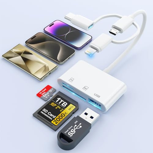 3 in 1 Multi SD TF Memory Card Reader, USB Camera Card Reader USB OTG Adapter with Micro SD & SD Card Slots & USB-A Port, Supports SD/Micro SD/SDHC/SDXC/MMC for iPhone/Samsung/MacBook/Laptop/Computer