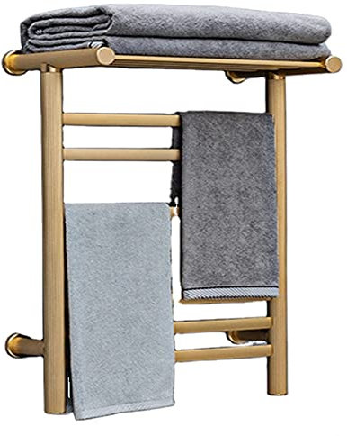 KXQYIKYI Towel Warmer, Electric Heater Towel Rack, Space Aluminum Intelligent Electric Towel Warmer Drying Rack, Wall Mounted Electric Towel Rail for Bathroom Radiator (Gold Hardwired) (Gold Plug in)