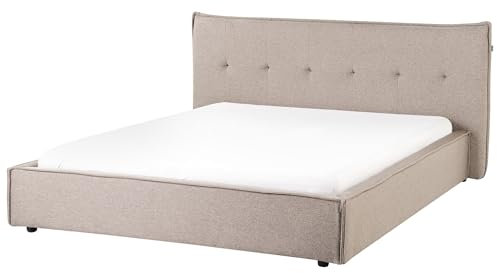 Beliani Polsterbett Leinen Stoff beige/Taupe 160 x 200 cm mit Kopfteil Lattenrost Lestre