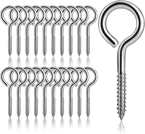 BRTNUP 20 ganci a vite in acciaio inox, viti a gancio, occhiello a vite per viti, gancio per occhi, vite con anello per giardino, interni ed esterni (argento)