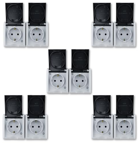REV AquaForm SPARSET - 5x Doppelsteckdose, IP44, Aufputz, grau