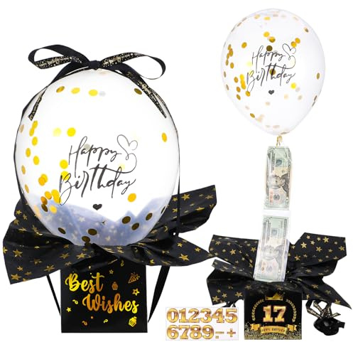 46 Stück DIY Überraschungsbox mit Luftballons Geldgeschenke Geburtstag, Schwarz Geldgeschenke Verpackung,Luftballon Pull Up Geburtstag Geldgeschenks Surprise Box Verpackung für Freunde und Familie