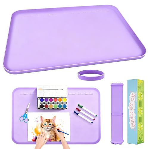 Bastelunterlage Kinder, Malmatte Silikon Kinder, 60*40 CM Hochwertige Silikonmatte Zum Basteln, Knetunterlage Schule Mit Erhöhten Kanten Für Malen, Epoxidharz Handwerk, Knetunterlage(Violett)