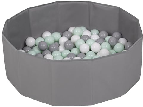 Petsona Hundepool Für Hunde Faltbarer Hundeplanschbecken Mit Bunten Bällen, Hundebadewanne Spielbereich Und Planschbecken Katzen, Grau: Weiß/Grau/Mint