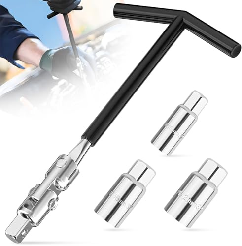 Xinxinphi 4 Set Llave Bujias con Mango en T, Juego Llaves Bujía Articulada Universales 16 mm/18 mm/21 mm, Herramienta Extracción Bujías, Saca Bujía para Coche y Motocicletas (Negro)