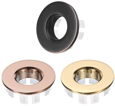 QUARKZMAN 3 Pezzi Set Anello Di Troppo Pieno Per Lavello, Guarnizione Per Bagno Cucina Vasca Copertura Rotonda In Ottone Per Foro Di Scarico Troppo (Tono Oro, Rosa Oro, Nero Spazzolato)