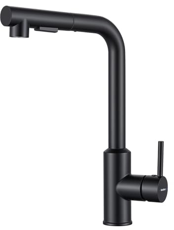 KeeGone Kitchen Tap, Kitchen Mixer Taps with Pull Out Sprayer, Matte Black