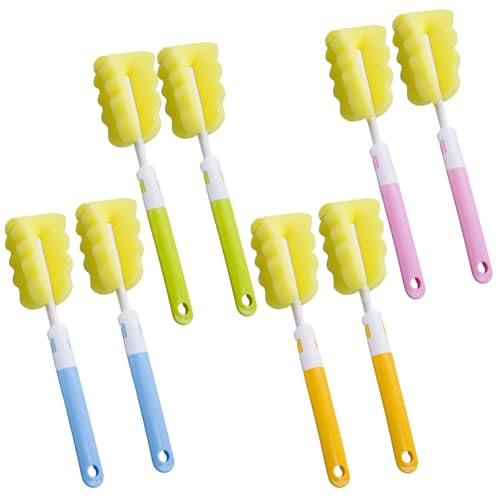 8 Stück Flaschenbürste Set, Weiche Schaumstoffbürste für Babyflaschen & Tassen, Mehrfarbige Reinigungsbürsten mit Langem Griff, Ideal für Babyflaschen, Trinkflaschen und Haushaltsreinigung