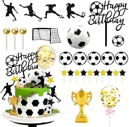 28 Stück Tortendeko Fussball,Glitzer Fussball Cupcake Topper | Happy Birthday Tortendeko,Fußball Dekoration Geburtstag,Fußball Kuchen Deko,für Sport Thema Geburtstag Party Suppplies