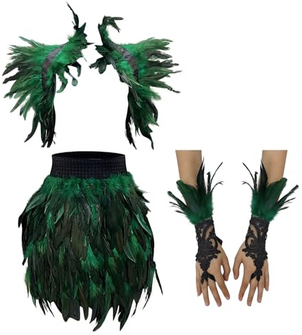 3er Pfau Kostüm für Damen zum Karneval Faschingskostüme Damen Pfau Kostüm Accessoires Natürlicher Federschal Poncho Feder Manschetten Tüllrock für Karneval Fasching Maskenball-faschingskostüme damen