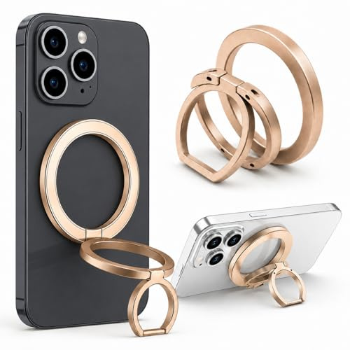 Magnetic Phone Ring Holder Adjustable with 360° Rotation & 180° Flip | Strong N52 Magnet Phone Grip, Slim Foldable Finger Holder Compatible with iPhone 16 15 14 13 12, Galaxy S25 S24 S23 S22