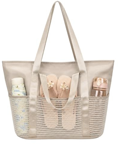 Augesak Bolsa de Playa para Mujer, Bolsa de Playa Impermeable, Bolsas de Malla para piscina, Viajes, Gimnasio