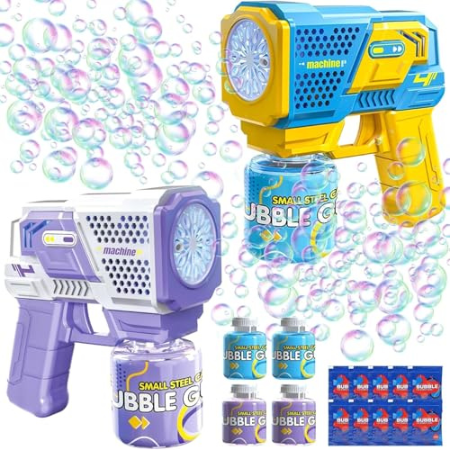 MIOEUZS Bubbelpistol Barnbubbelmaskin, 2 delar Ljus Bubbelpistol Maker Elektrisk med 4 * 90 ml Bubbellösning för Födelsedag/Fest/Bröllop