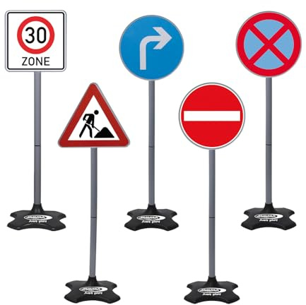 JAMARA 460293 – Traffic-set Grand B-5 trafikskyltar: 30 zoner, högersvängare, uppfartsförbud, absolut förbud, varning byggarbetsplats, enkel montering genom ihopsättningsbara element