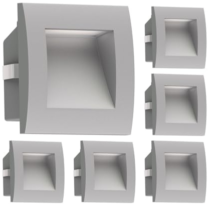 ledscom.de 6 Stück LED Wandeinbauleuchte ZIBAL, Downlight für außen, IP65, grau matt, 90 x 90mm, warmweiß