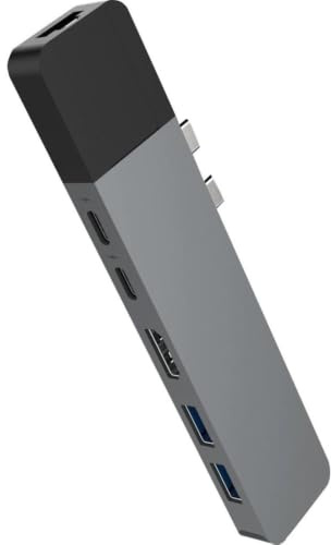 HyperDrive Hub USB-C, 6-in-2 Adattatore Duo in Alluminio con Gigabit Ethernet, Alimentatore da 100W, 40 Gbit/s USBC, 2 USB-A 3.0, 4K-HDMI, Adattatore Thunderbolt 3 per MacBook Pro 2020 2019, Grigio