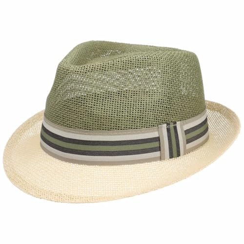 Lipodo Twotone Trilby Strohhut Farbverlauf Ripsband Damen Herren Frühling Sommer Natur-grün XL (60-61 cm)