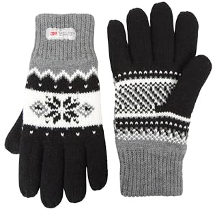 Mountain Warehouse Thinsulate Damen-Strickhandschuhe - warme Damenhandschuhe, Handschuhe mit Strickeffekt, doppelt gefüttert - für Reisen, kaltes Wetter und Urlaub Schwarz Einheitsgröße
