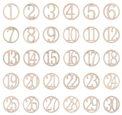 Amosfun Holz Zahlen 1–30, 3 cm runde Holzscheiben mit Ziffern – DIY-Adventskalender & Geschenkanhänger zum Basteln, Tischnummerierung für Weihnachten, Geburtstage, Partys
