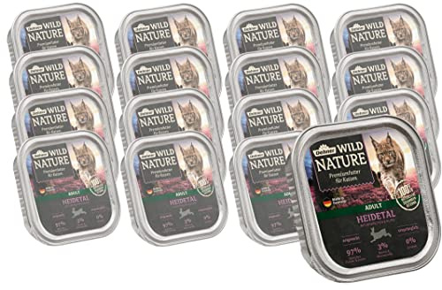 Dehner Wild Nature Heidetal - Nourriture Humide pour Chat Adulte, Lapin, Poulet, 16 x 100 g (1,6 kg)