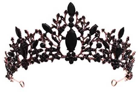 minkissy Barock Schwarze Krone Damen Tiara Haarschmuck Elegant Für Hochzeit Braut Accessoire 14.5X7 Zoll
