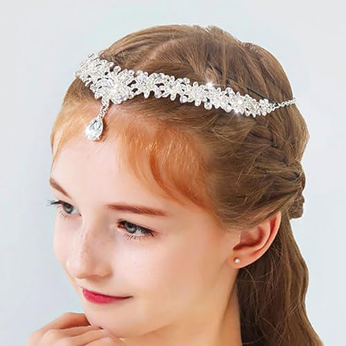 IYOU Kopfschmuck Hochzeit Mädchen Silber Strass Die Stirn Stirnband Prinzessin Kommunion Haarschmuck Stirn für Blumenmädchen