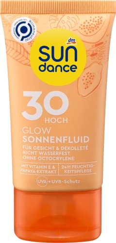 Sun Dance Sonnenschutz Sonnenfluid GLOW LSF 30, 50 ml (Limited Edition) | 24h Feuchtigkeitspflege für Gesicht & Dekolleté, strahlend schöner Teint mit tropischem Duft, auch als Make-up-Basis geeignet