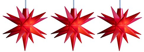 Novaliv 3x LED Dekosterne Klein 12cm ROT mit Batteriefach für 3 AA Batterien 6h Timerfunktion (1,5m Kabel) Weihnachtsdeko Kinderzimmer Batterie 3D Stern 18 Zackig Leuchtstern LED Lichterkette