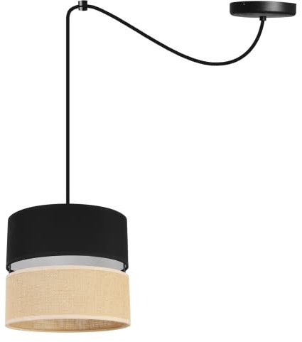 Light-Home Juta Hängelampe - Boho Deckenlampe Esszimmer und Küche - Pendelleuchte aus Metall mit Soff Lampenschirm (E27) - ⌀ 20 cm - Schwarz Untersatz - Jute Schwarz