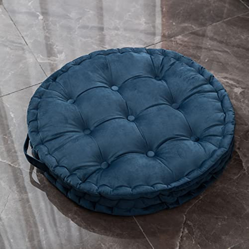 TAGKOMA Round Floor Cushion Solid Color Dutch Velvet Big Floor Pillow For Adults Living Room Bedroom Classroom Outdoor Yoga Meditation Large Floor Cushion,blue,60cm