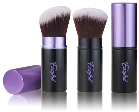 Easyhut Retractable Kabuki Makeup Brushes 2 Pcs Blush Brushes Set Portable Powder Brushes with Flat and Angled Top for Liquid Cream Cosmetics Travel, large/1.18inch(violet)