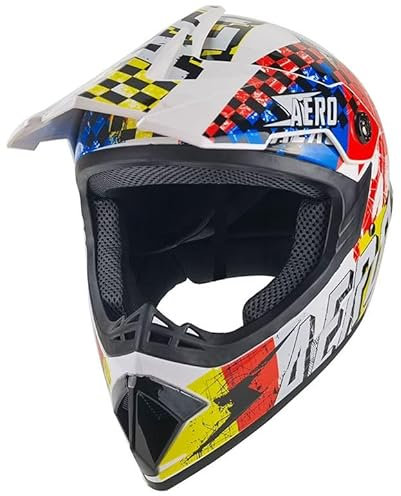 Kinder Crosshelm Skeleton AHP – Motorradhelm für Kinder, ABS-Schale, robuster Kinderhelm für Downhill, Quad und Motocross, Weiß bunt, Größe XS, 51 – 52 cm