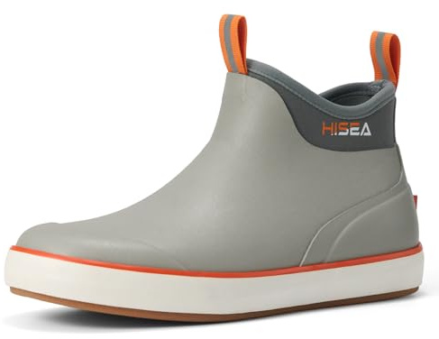 HISEA Men's Deck Boots, Wide Toe Mens Neoprene Rubber Rain Boots Waterproof Fishing Footwear