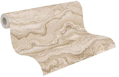 A.S. Création Livingwalls Tapete 396592 mit Marmoroptik - hochwertige Design Tapete Marmor in Creme, Beige, Grau - Wandtapete mit Glanzeffekt in Gold - 10,05m x 0,53m - Made in Germany