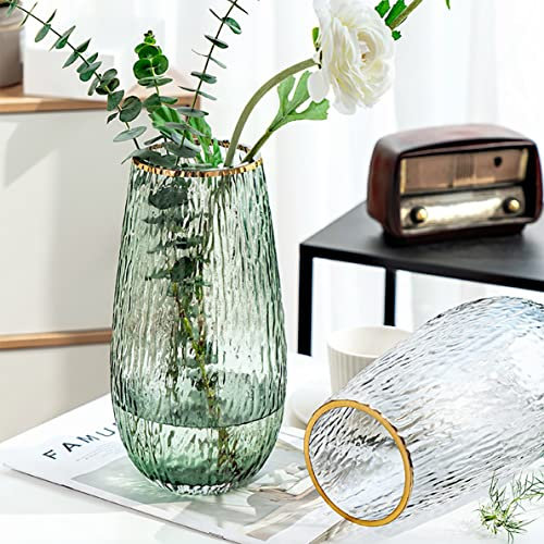 Holdyfine Groß Vase Grün,Blumenvase Glas Vase Glas Glasvase Vasen Deko Tischvase für Esstisch,Wohnzimmer,Büro,27 * 14cm (Grün)