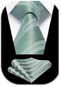 HISDERN Corbatas para Hombre Corbata Verde Salvia y Set de Pañuelo de Bolsillo Corbata Clásica a Rayas para Fiesta Formal de Negocios