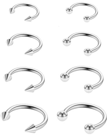 Yolev 8 Stück Hufeisen Piercing Silber 16 g Nasenseptum Chirurgenstahl Nasenring Septum Piercing Schmuck Set Lippenpiercing Ring Damen Augenbrauen Piercings Herren (Silber)