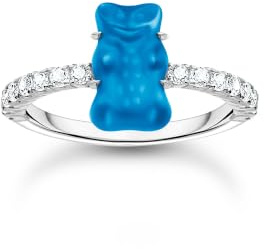 THOMAS SABO x HARIBO Ring mit blauem Mini-Goldbären und Steinen, Größe 52