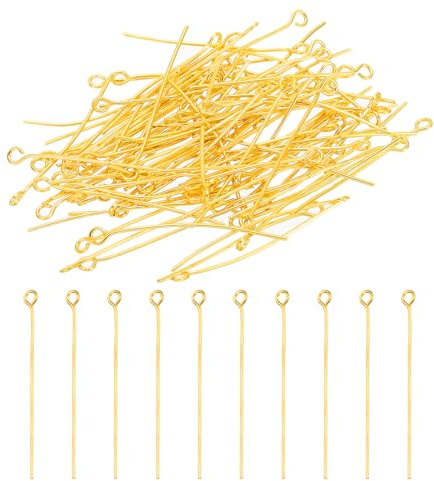 PATIKIL 35mm Pin de Ojo, 150pcs Pasadores de Ojo Abierto de Metal Agujas de Ojo para Hacer Joyas Hallazgos Pendientes Collar Pulsera Manualidades Diy, Tono Dorado