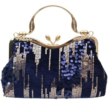 CORIOS Sac de Soirée en Paillettes Femme Velours Embrayage Sac en Strass à la Main Sacs D'épaule de Mariée Diamond Sac à Bandoulière Élégant Sacs Fourre-Tout Vintage Pochette Portefeuille Bleu Foncé
