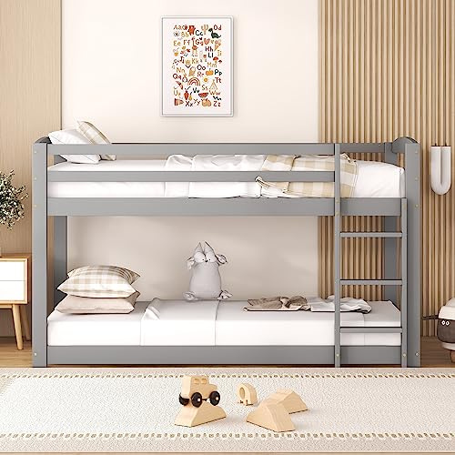 REXO Etagenbett für Kinder und Jugendliche, Kinderbett, Rahmen aus massiver Kiefer, einfach zu montieren, 90 * 200cm ﻿ (Grau)