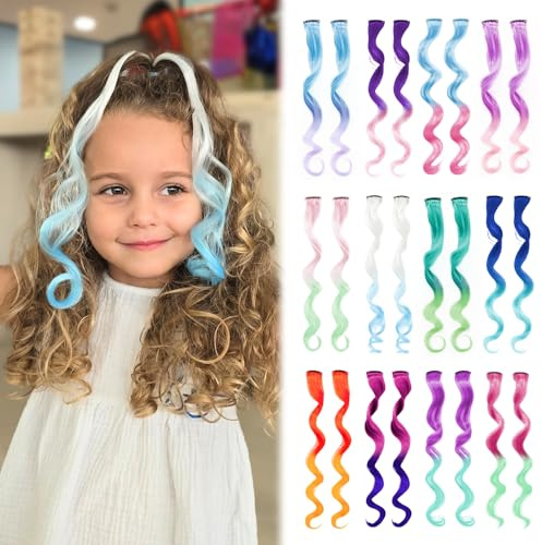 Dreamlover Extension Capelli per Bambina, Colori Sfumati, 24 Pezzi | Facile da Usare, Capelli Ricci, Lunghezza Tagliabile, Sicuro per Capelli Bambini, Ideale per Halloween, Natale e Feste