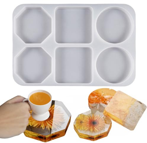 6-Cavity Silicone Moulds for Epoxy Resin Large Deep Coaster Molds for DIY Wedding Gift Home Decoration