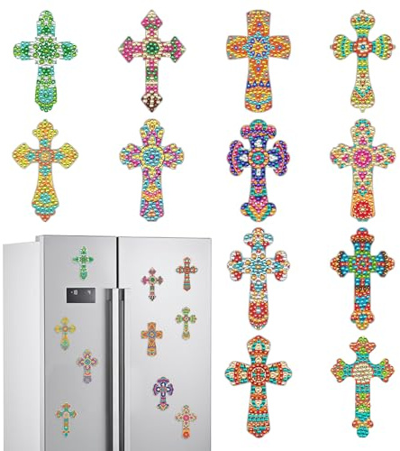INCOK Christian Diamond Art Magnets Refrigerator - 12 PCS Cross Diamond Art Magnet Kit Religious Gem Art Fridge Stickers Set for Adults Beginners Home Decor Inspirational Christmas Gift